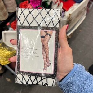Leg Avenue White and Black Fence Net Thigh Highs
